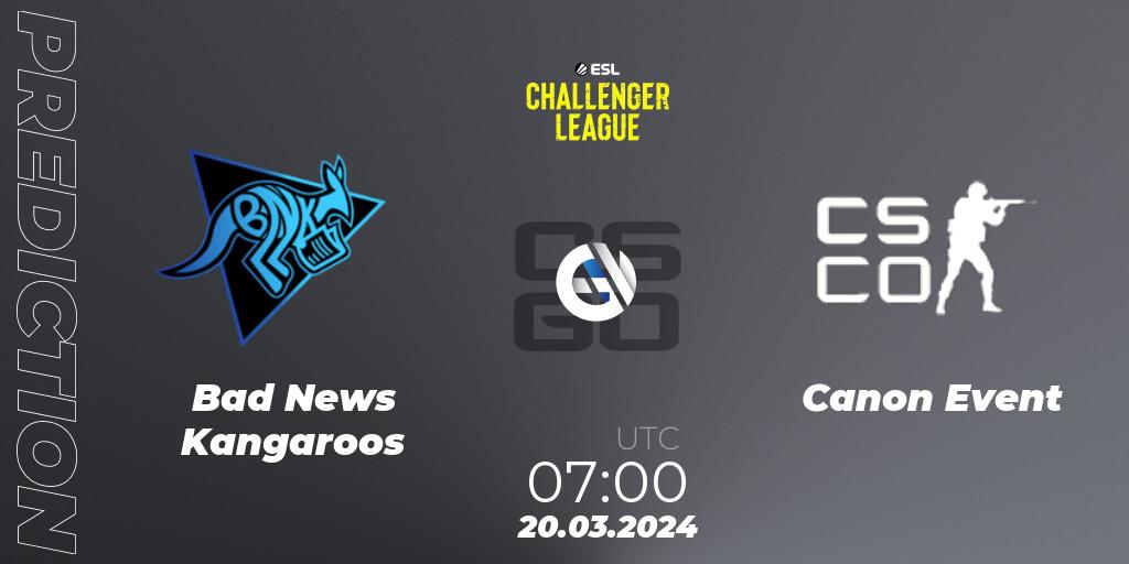 Pronóstico Bad News Kangaroos - Canon Event. 20.03.2024 at 07:00, Counter-Strike (CS2), ESL Challenger League Season 47: Oceania