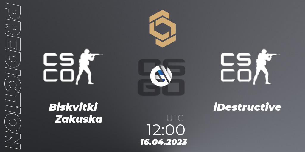 Pronóstico Biskvitki Zakuska - iDestructive. 16.04.2023 at 12:00, Counter-Strike (CS2), CCT South Europe Series #4: Closed Qualifier