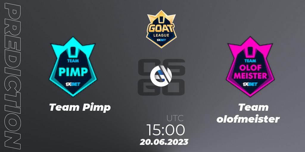 Pronóstico Team Pimp - Team olofmeister. 20.06.2023 at 15:00, Counter-Strike (CS2), 1xBet GOAT League 2023 Summer VACation