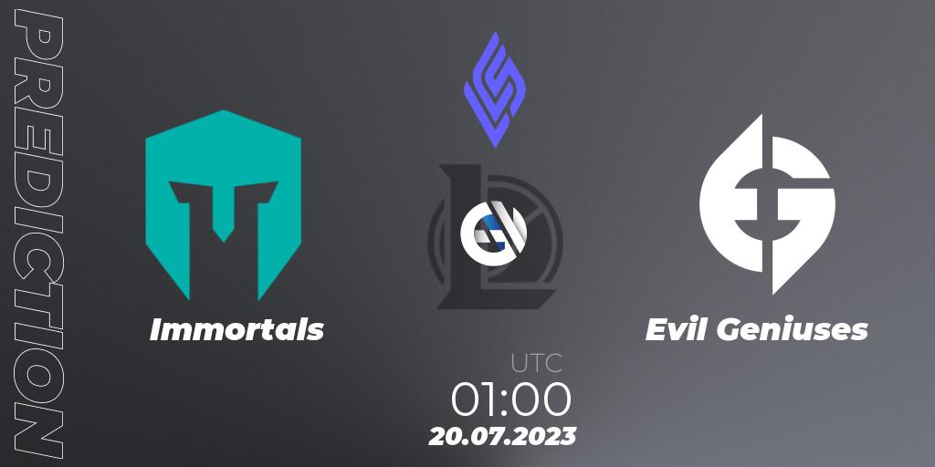 Pronóstico Immortals - Evil Geniuses. 20.07.23, LoL, LCS Summer 2023 - Group Stage