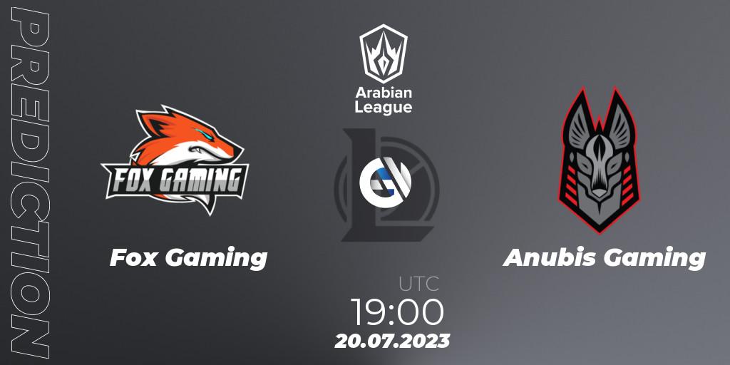 Pronóstico Fox Gaming - Anubis Gaming. 20.07.2023 at 19:30, LoL, Arabian League Summer 2023 - Group Stage