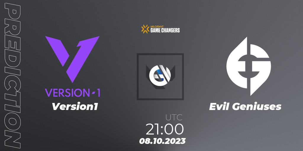 Pronóstico Version1 - Evil Geniuses. 08.10.2023 at 21:15, VALORANT, VCT 2023: Game Changers North America Series S3