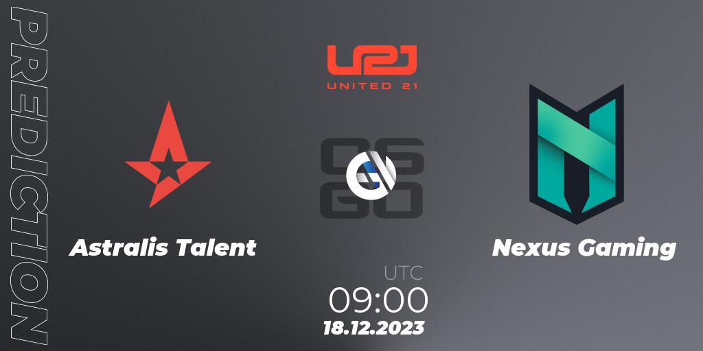 Pronóstico Astralis Talent - Nexus Gaming. 18.12.2023 at 10:00, Counter-Strike (CS2), United21 Season 9