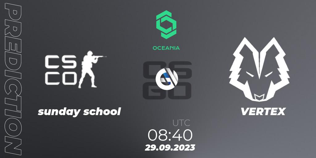 Pronóstico sunday school - VERTEX. 29.09.2023 at 08:40, Counter-Strike (CS2), CCT Oceania Series #2