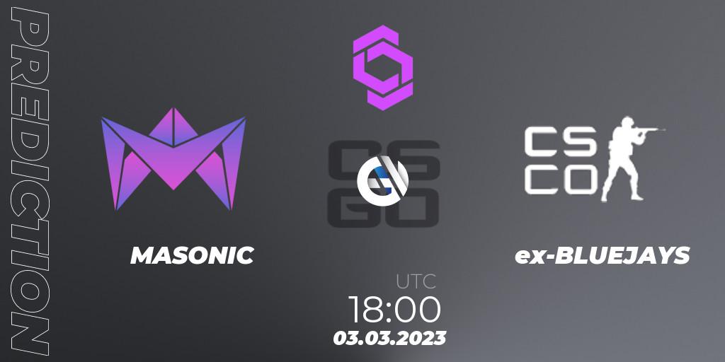 Pronóstico MASONIC - ex-BLUEJAYS. 03.03.2023 at 18:00, Counter-Strike (CS2), CCT West Europe Series 2 Closed Qualifier