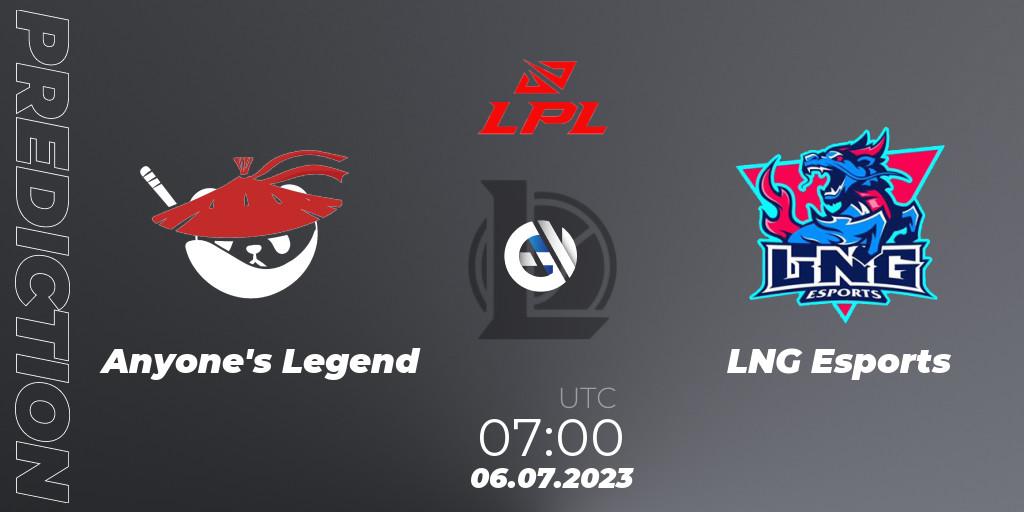 Pronóstico Anyone's Legend - LNG Esports. 06.07.23, LoL, LPL Summer 2023 Regular Season
