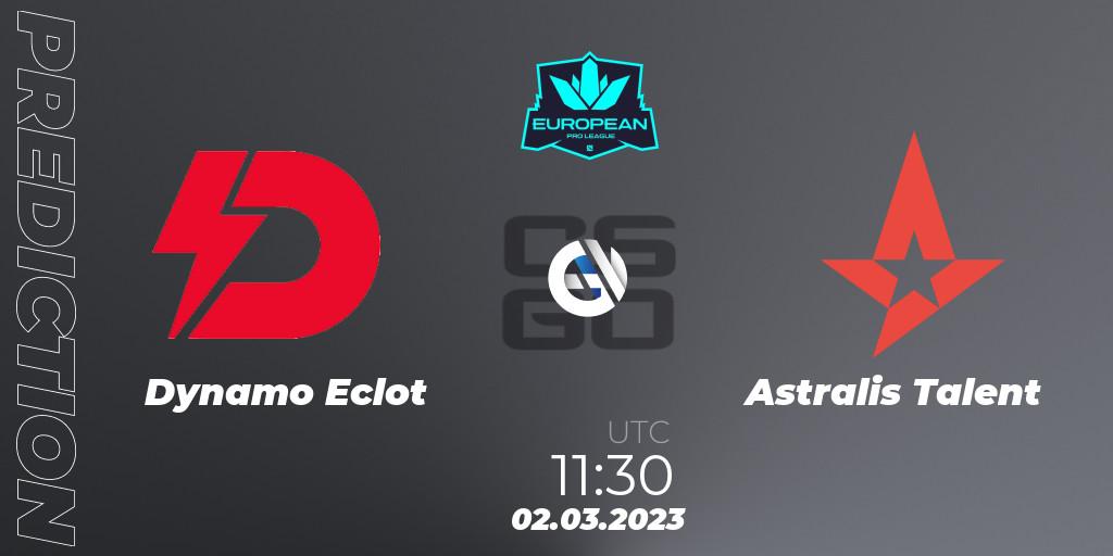 Pronóstico Dynamo Eclot - Astralis Talent. 02.03.2023 at 11:30, Counter-Strike (CS2), European Pro League Season 6