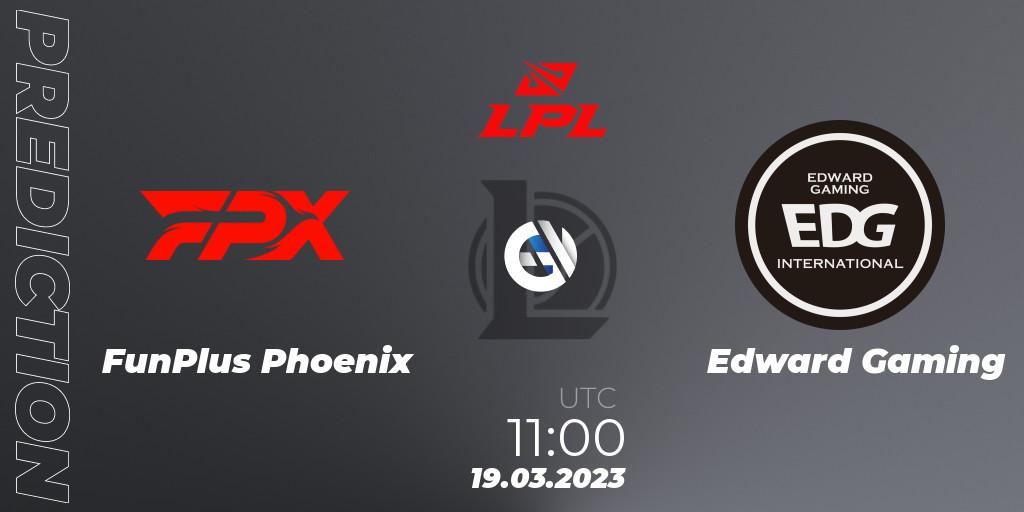Pronóstico FunPlus Phoenix - Edward Gaming. 19.03.2023 at 09:00, LoL, LPL Spring 2023 - Group Stage