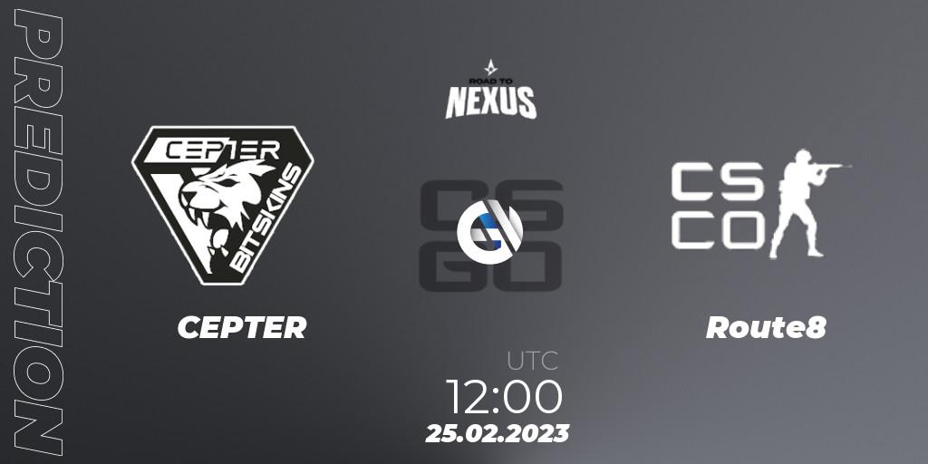 Pronóstico Alpha Gaming - Route8. 25.02.2023 at 12:00, Counter-Strike (CS2), Road to Nexus