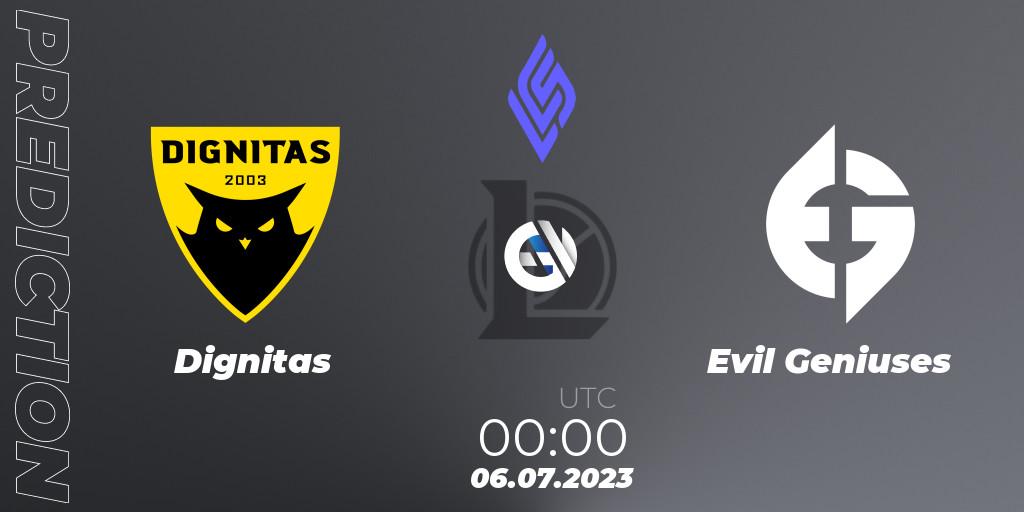 Pronóstico Dignitas - Evil Geniuses. 06.07.2023 at 00:00, LoL, LCS Summer 2023 - Group Stage