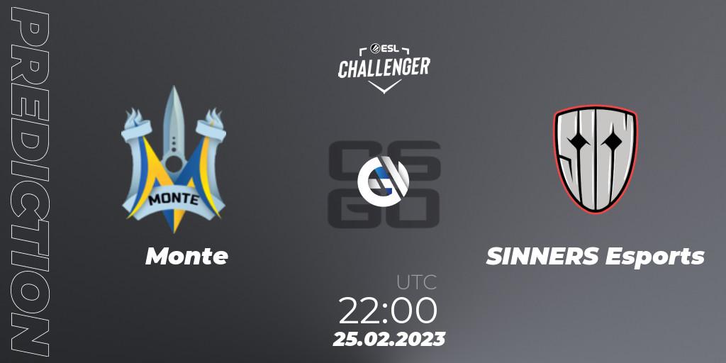 Pronóstico Monte - SINNERS Esports. 25.02.2023 at 22:00, Counter-Strike (CS2), ESL Challenger Melbourne 2023 Europe Open Qualifier