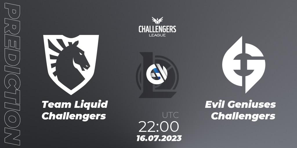 Pronóstico Team Liquid Challengers - Evil Geniuses Challengers. 27.06.2023 at 00:00, LoL, North American Challengers League 2023 Summer - Group Stage