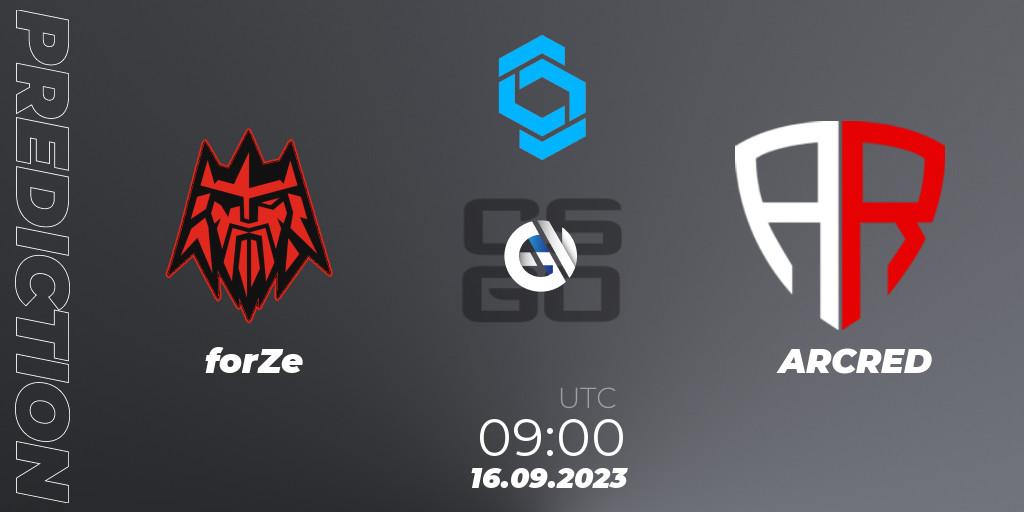 Pronóstico forZe - ARCRED. 16.09.2023 at 09:00, Counter-Strike (CS2), CCT East Europe Series #2
