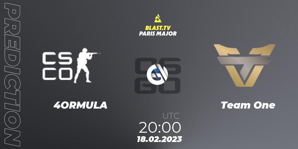 Pronóstico 4ORMULA - Team One. 18.02.2023 at 20:00, Counter-Strike (CS2), BLAST.tv Paris Major 2023 North America RMR Closed Qualifier