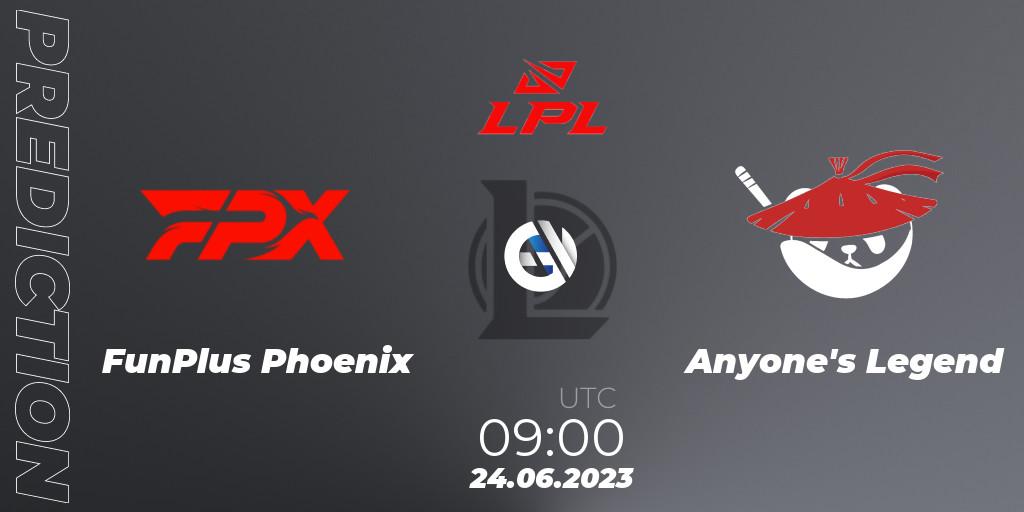 Pronóstico FunPlus Phoenix - Anyone's Legend. 24.06.23, LoL, LPL Summer 2023 Regular Season