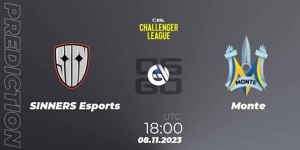 Pronóstico SINNERS Esports - Monte. 08.11.23, CS2 (CS:GO), ESL Challenger League Season 46: Europe
