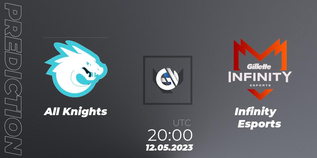Pronóstico All Knights - Infinity Esports. 12.05.2023 at 20:00, VALORANT, VALORANT Challengers 2023: LAS Split 2 - Regular Season