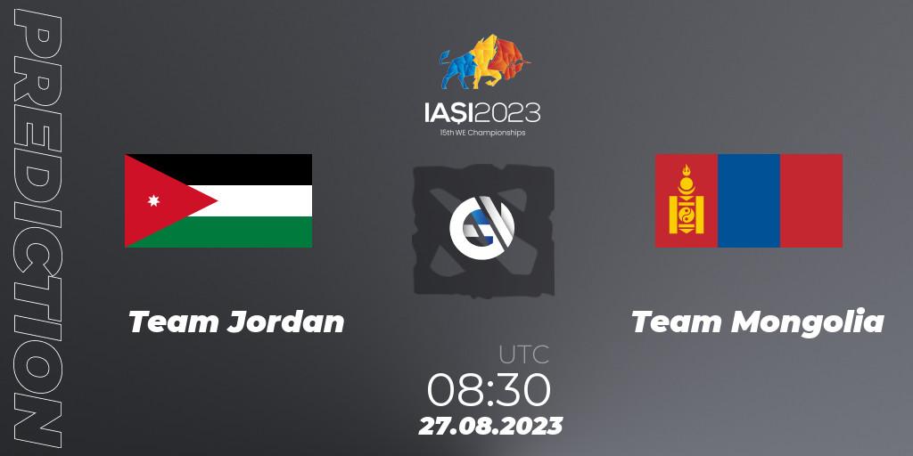 Pronóstico Team Jordan - Team Mongolia. 27.08.2023 at 11:30, Dota 2, IESF World Championship 2023