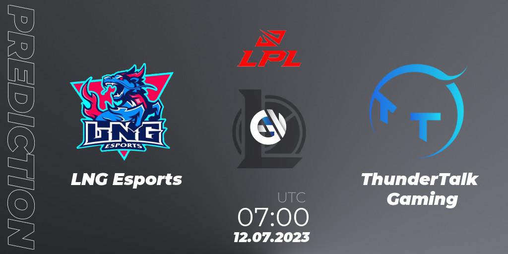 Pronóstico LNG Esports - ThunderTalk Gaming. 12.07.23, LoL, LPL Summer 2023 Regular Season