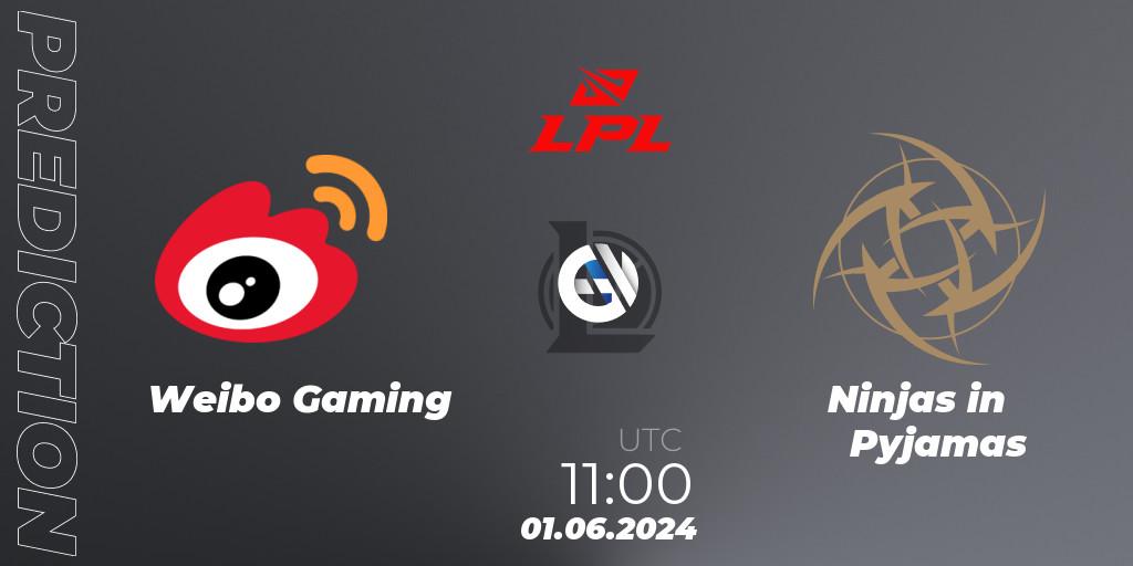 Pronóstico Weibo Gaming - Ninjas in Pyjamas. 01.06.2024 at 11:00, LoL, LPL 2024 Summer - Group Stage