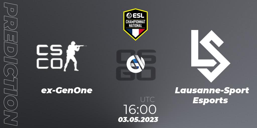 Pronóstico ex-GenOne - Lausanne-Sport Esports. 04.05.2023 at 16:00, Counter-Strike (CS2), ESL Championnat National Spring 2023
