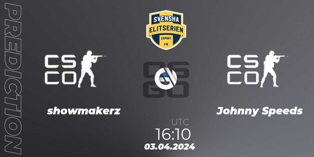 Pronóstico showmakerz - Johnny Speeds. 03.04.2024 at 16:10, Counter-Strike (CS2), Svenska Elitserien Spring 2024