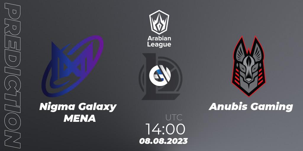 Pronóstico Nigma Galaxy MENA - Anubis Gaming. 08.08.2023 at 15:50, LoL, Arabian League Summer 2023 - Playoffs