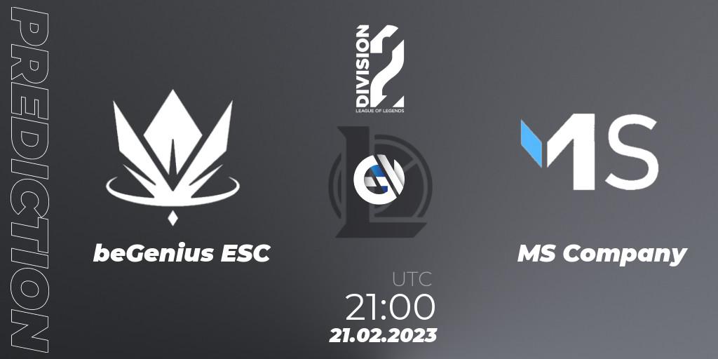 Pronóstico beGenius ESC - MS Company. 21.02.2023 at 21:00, LoL, LFL Division 2 Spring 2023 - Group Stage