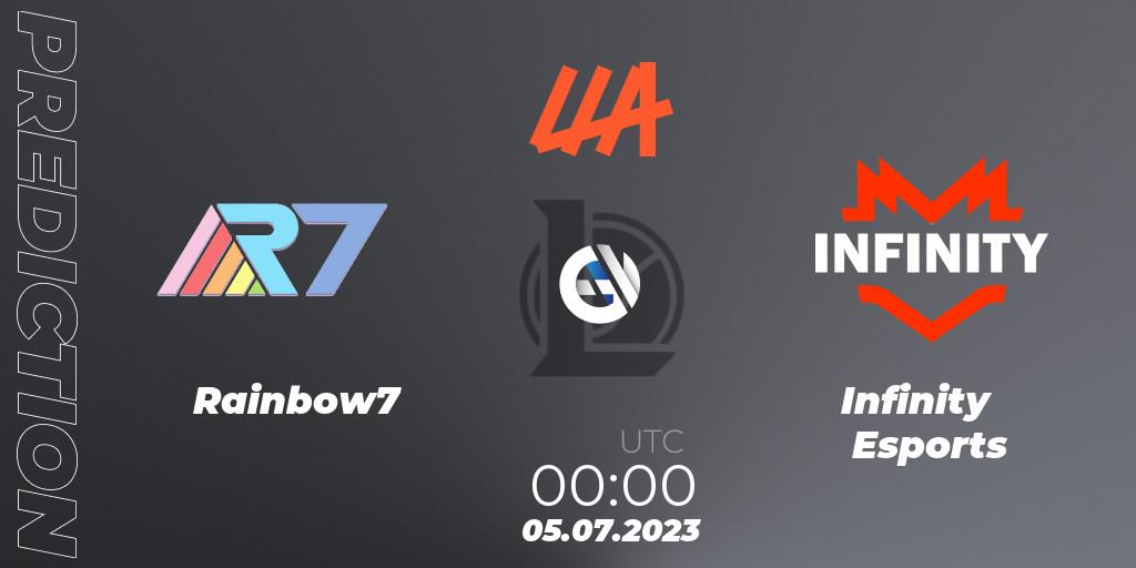 Pronóstico Rainbow7 - Infinity Esports. 05.07.2023 at 00:00, LoL, LLA Closing 2023 - Group Stage