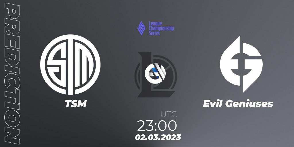 Pronóstico TSM - Evil Geniuses. 02.03.2023 at 23:00, LoL, LCS Spring 2023 - Group Stage