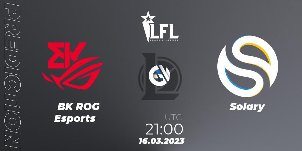 Pronóstico BK ROG Esports - Solary. 16.03.2023 at 21:00, LoL, LFL Spring 2023 - Group Stage