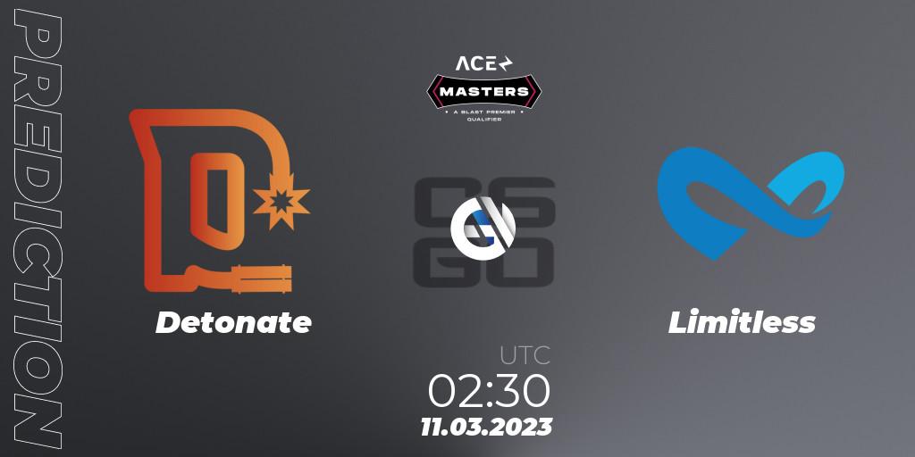 Pronóstico Detonate - Limitless. 11.03.2023 at 02:30, Counter-Strike (CS2), Ace North American Masters Spring 2023 - BLAST Premier Qualifier