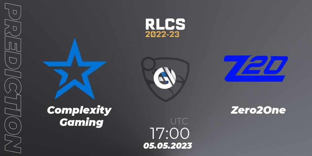 Pronóstico Complexity Gaming - Zero2One. 05.05.2023 at 17:00, Rocket League, RLCS 2022-23 - Spring: North America Regional 1 - Spring Open - Playoffs 