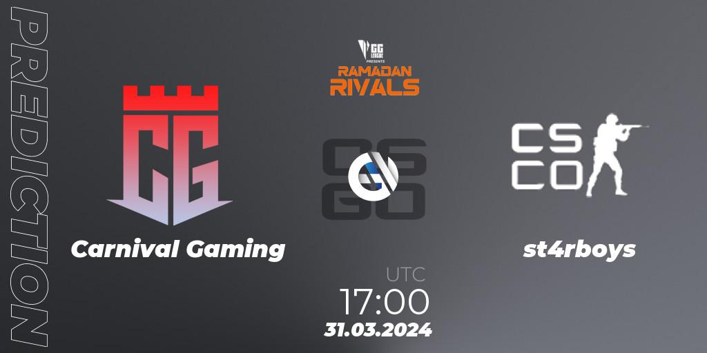 Pronóstico Carnival Gaming - st4rboys. 31.03.2024 at 17:00, Counter-Strike (CS2), GG League Ramadan Rivals 2024: Open Qualifier #3
