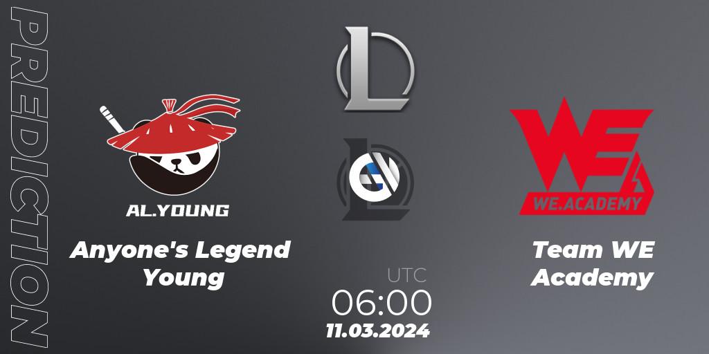 Pronóstico Anyone's Legend Young - Team WE Academy. 11.03.24, LoL, LDL 2024 - Stage 1