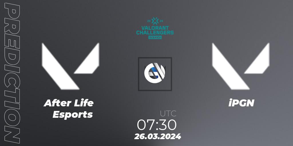 Pronóstico After Life Esports - iPGN. 26.03.2024 at 07:30, VALORANT, VALORANT Challengers 2024 Oceania: Split 1