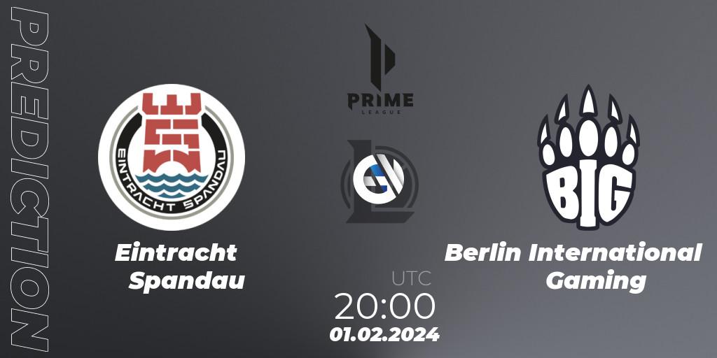 Pronóstico Eintracht Spandau - Berlin International Gaming. 01.02.2024 at 19:00, LoL, Prime League Spring 2024 - Group Stage