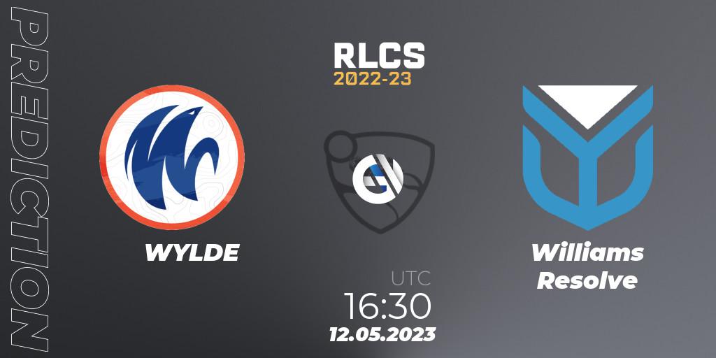 Pronóstico WYLDE - Williams Resolve. 12.05.2023 at 16:30, Rocket League, RLCS 2022-23 - Spring: Europe Regional 1 - Spring Open