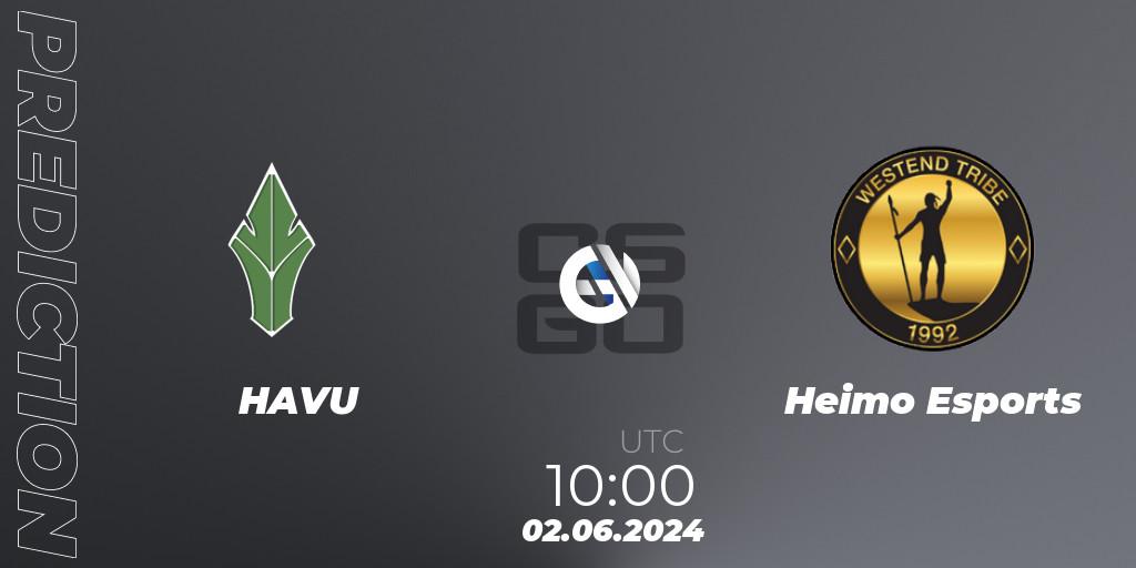 Pronóstico HAVU - Heimo Esports. 02.06.2024 at 10:00, Counter-Strike (CS2), Pelaajat.com Series Summer 2024