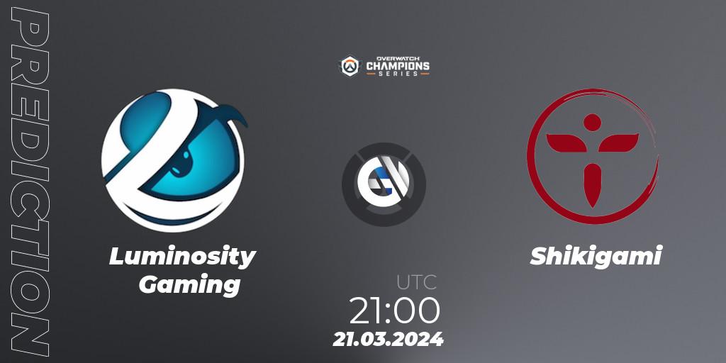 Pronóstico Luminosity Gaming - Shikigami. 21.03.2024 at 21:00, Overwatch, Overwatch Champions Series 2024 - North America Stage 1 Main Event