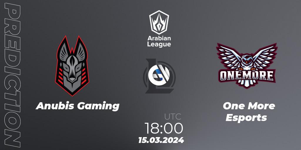 Pronóstico Anubis Gaming - One More Esports. 15.03.2024 at 18:00, LoL, Arabian League Spring 2024