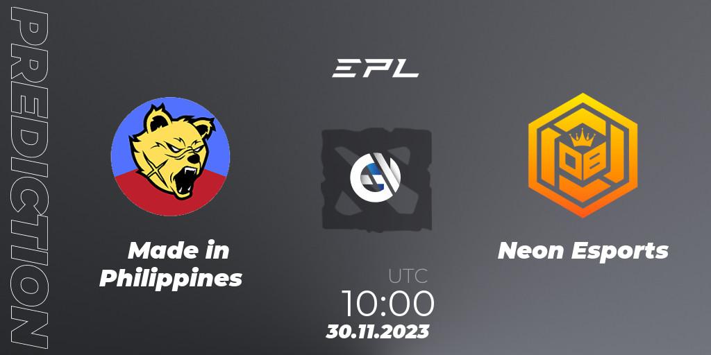 Pronóstico Made in Philippines - Neon Esports. 30.11.2023 at 09:59, Dota 2, EPL World Series: Southeast Asia Season 1
