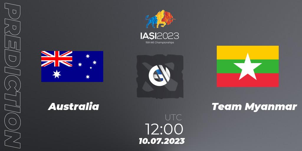 Pronóstico Australia - Team Myanmar. 10.07.2023 at 13:00, Dota 2, Gamers8 IESF Asian Championship 2023