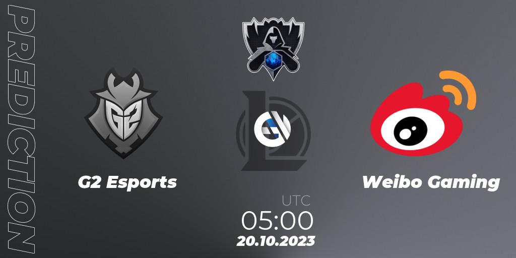 Pronóstico G2 Esports - Weibo Gaming. 20.10.2023 at 10:20, LoL, Worlds 2023 LoL - Group Stage