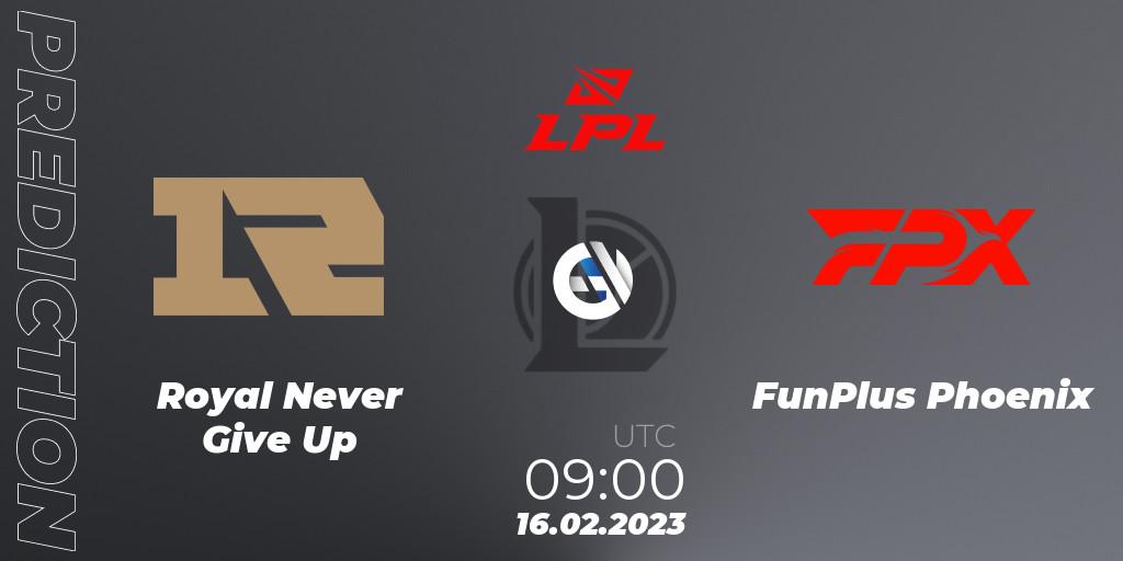 Pronóstico Royal Never Give Up - FunPlus Phoenix. 16.02.2023 at 09:00, LoL, LPL Spring 2023 - Group Stage