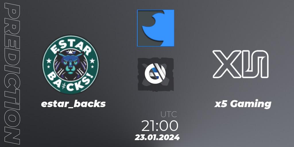 Pronóstico estar_backs - x5 Gaming. 23.01.2024 at 21:29, Dota 2, FastInvitational DotaPRO Season 2