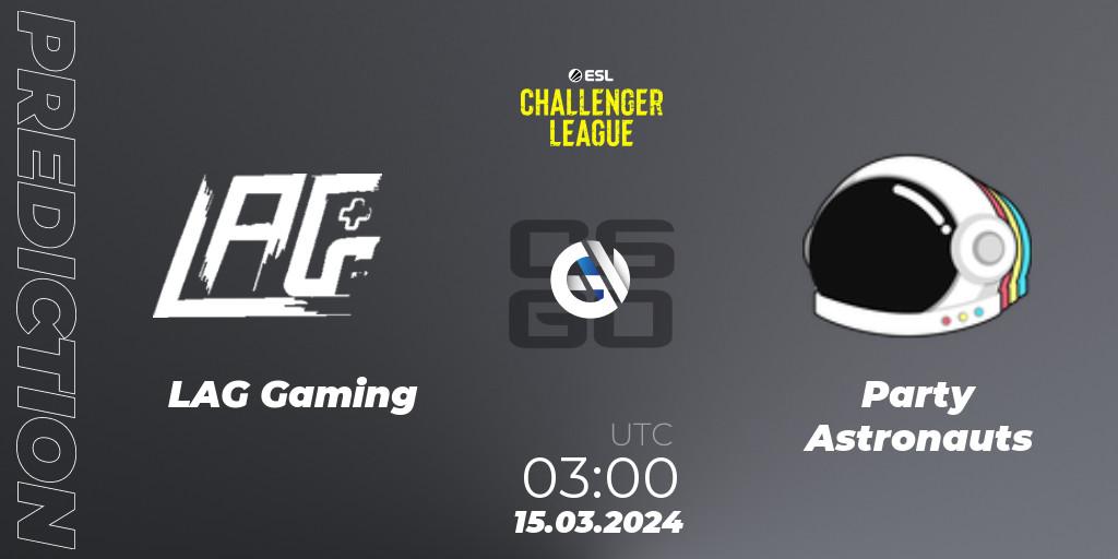Pronóstico LAG Gaming - Party Astronauts. 09.05.2024 at 02:00, Counter-Strike (CS2), ESL Challenger League Season 47: North America