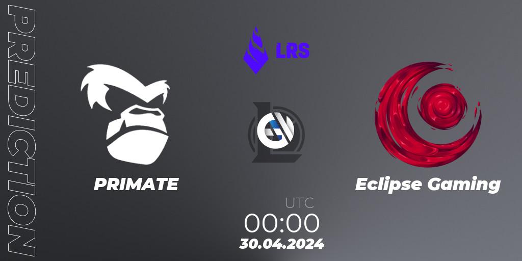 Pronóstico PRIMATE - Eclipse Gaming. 30.04.2024 at 00:00, LoL, Liga Regional Sur 2024