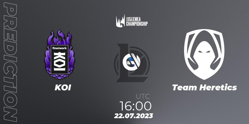 Pronóstico KOI - Team Heretics. 22.07.2023 at 18:10, LoL, LEC Summer 2023 - Group Stage