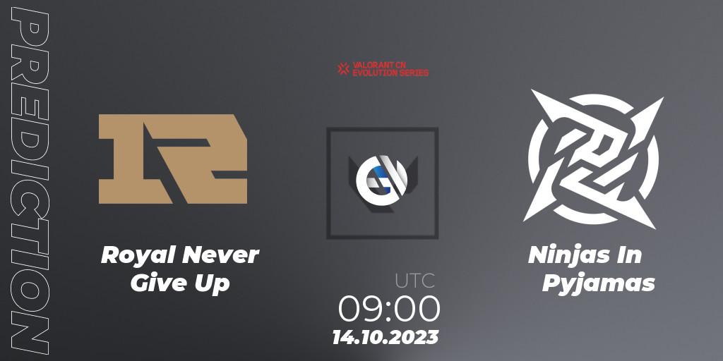 Pronóstico Royal Never Give Up - Ninjas In Pyjamas. 14.10.2023 at 09:00, VALORANT, VALORANT China Evolution Series Act 2: Selection - Play-In